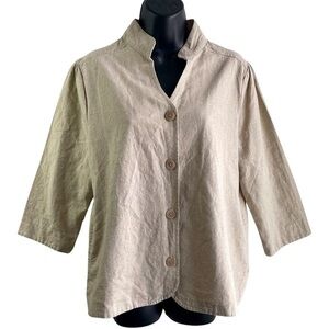Vermont Country Store SzM Linen Cotton Blend Beige 3/4 Sleeves Top